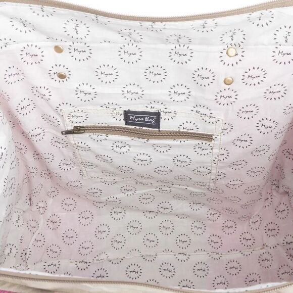 Myra Bag Handmade Queen Weekender Bag Upcycled Canvas & Cowhide Leather - Picture 8 of 12